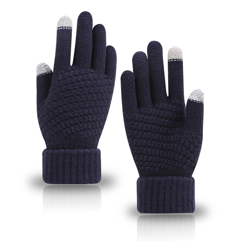 Winter knit and fleece jacquard touch screen gloves for women