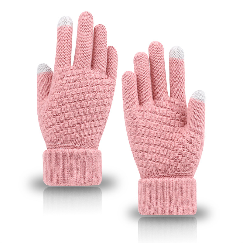 Winter knit and fleece jacquard touch screen gloves for women