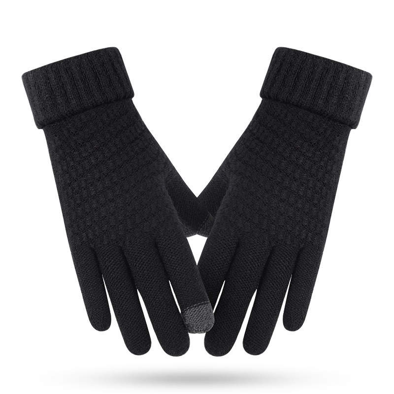 Winter knit and fleece jacquard touch screen gloves for women