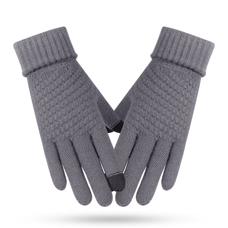Winter knit and fleece jacquard touch screen gloves for women