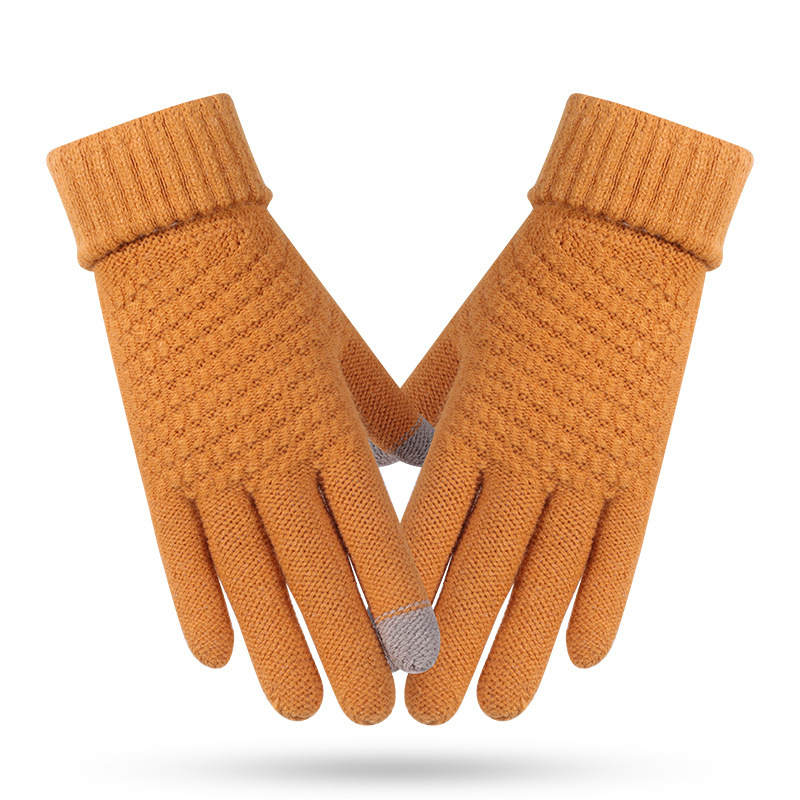 Winter knit and fleece jacquard touch screen gloves for women