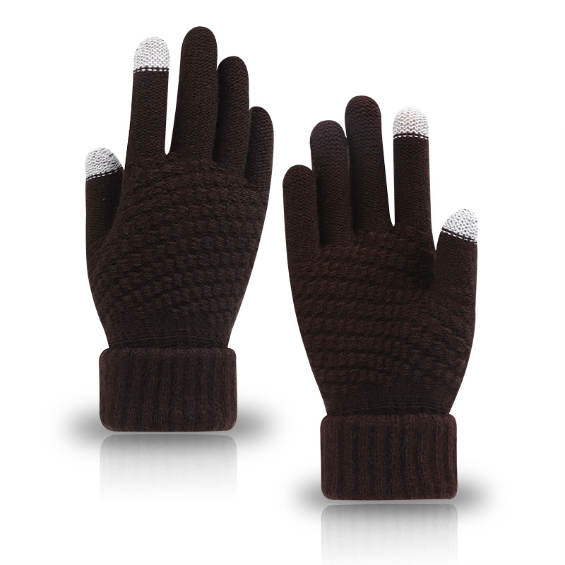 Winter knit and fleece jacquard touch screen gloves for women