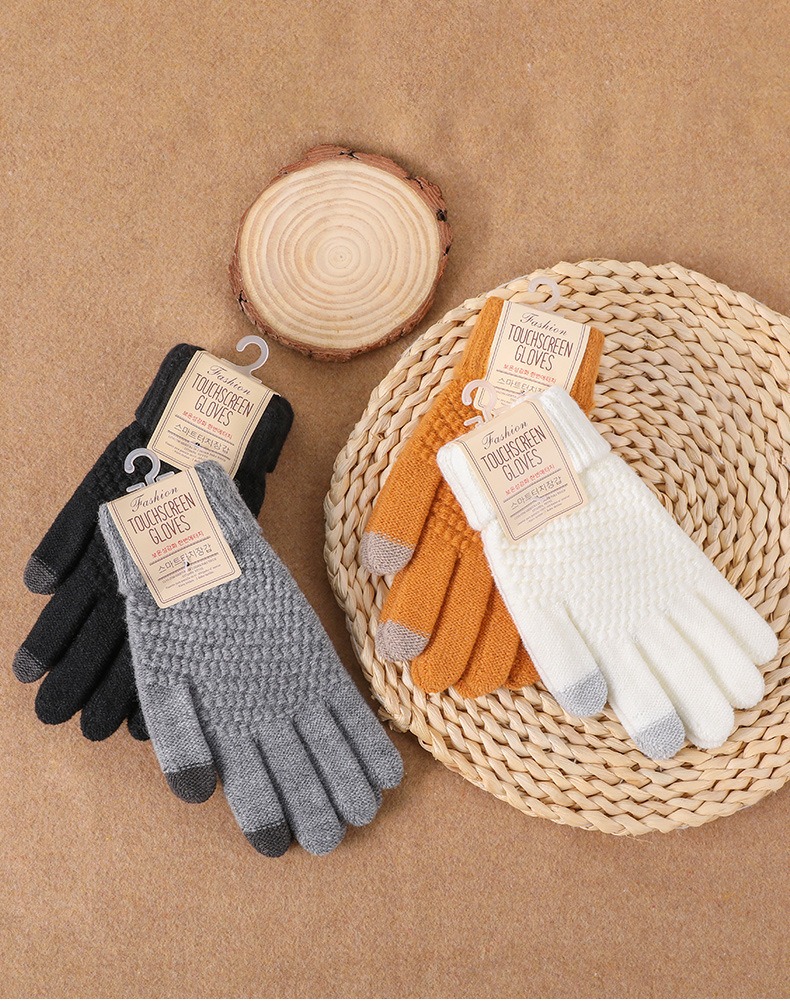 Winter knit and fleece jacquard touch screen gloves for women