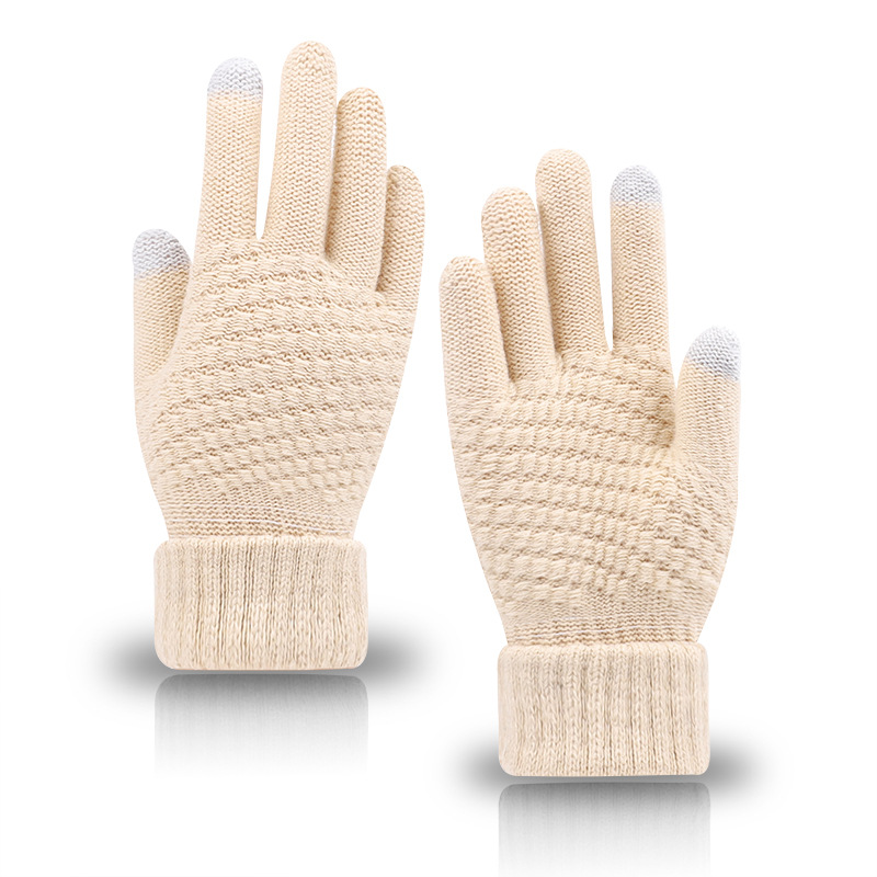 Winter knit and fleece jacquard touch screen gloves for women