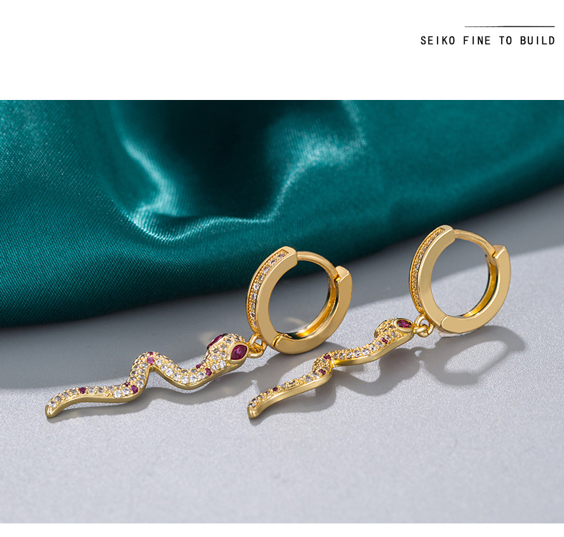 Zircon ruby snake-shaped earrings with micro-inset