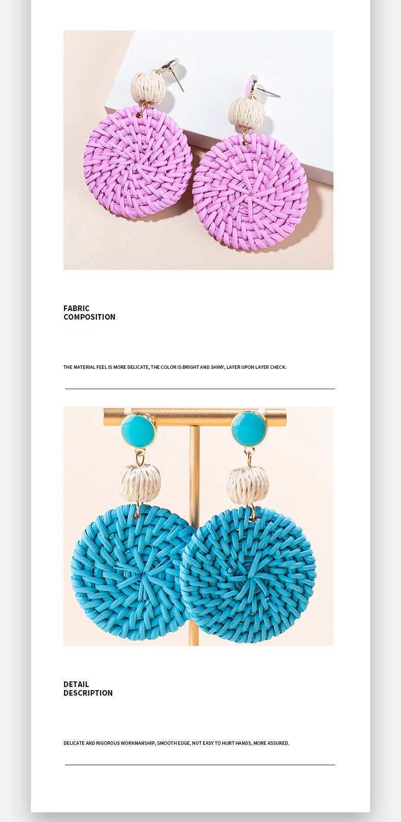 ins Holiday rattan Earrings for women Raffia woven earrings