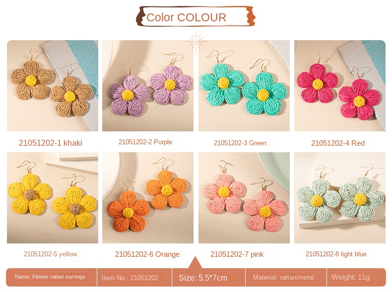 ins Holiday rattan Earrings for women Raffia woven earrings