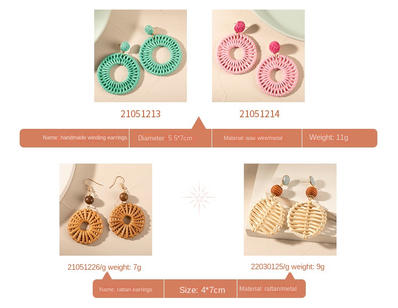 ins Holiday rattan Earrings for women Raffia woven earrings