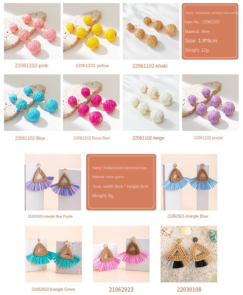 ins Holiday rattan Earrings for women Raffia woven earrings