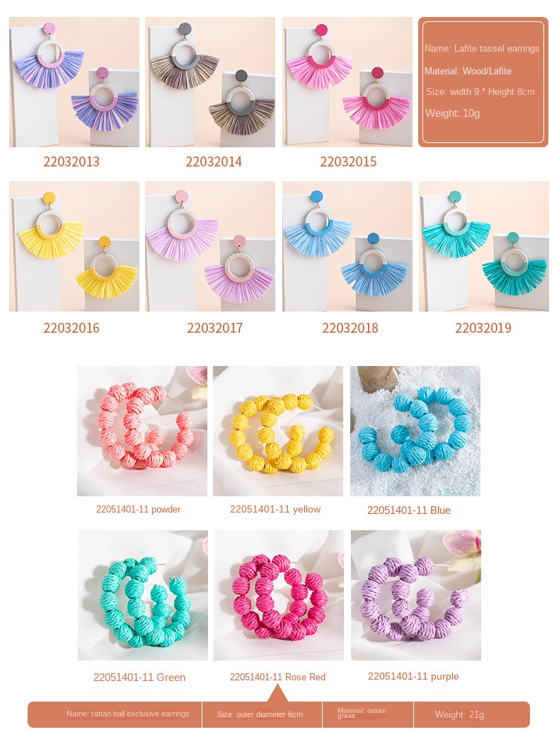 ins Holiday rattan Earrings for women Raffia woven earrings