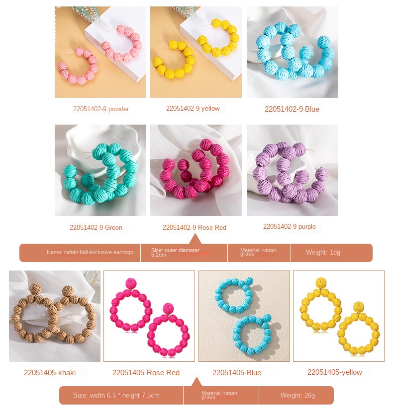 ins Holiday rattan Earrings for women Raffia woven earrings