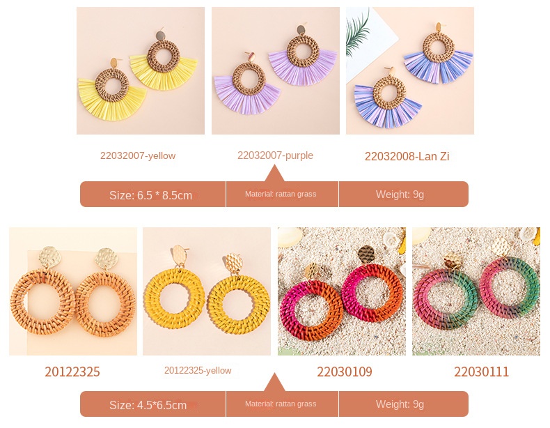 ins Holiday rattan Earrings for women Raffia woven earrings