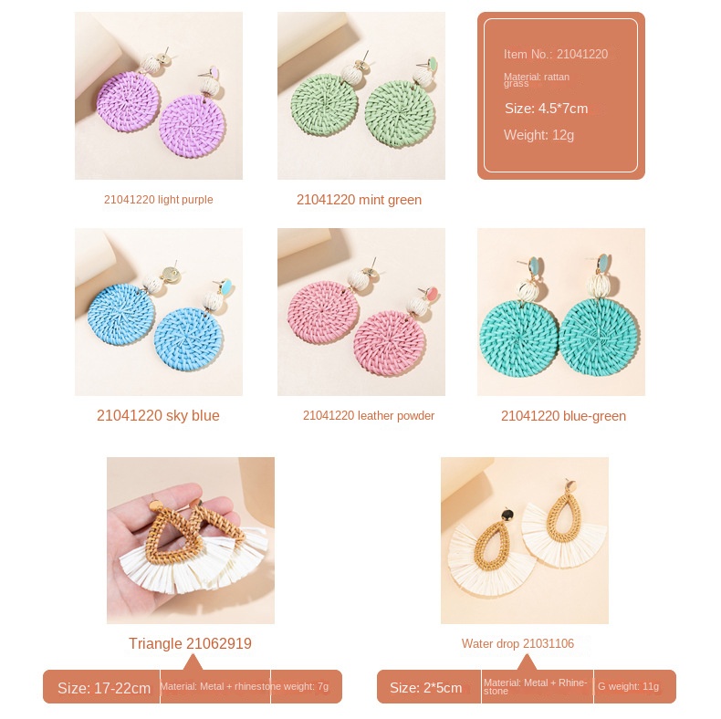 ins Holiday rattan Earrings for women Raffia woven earrings