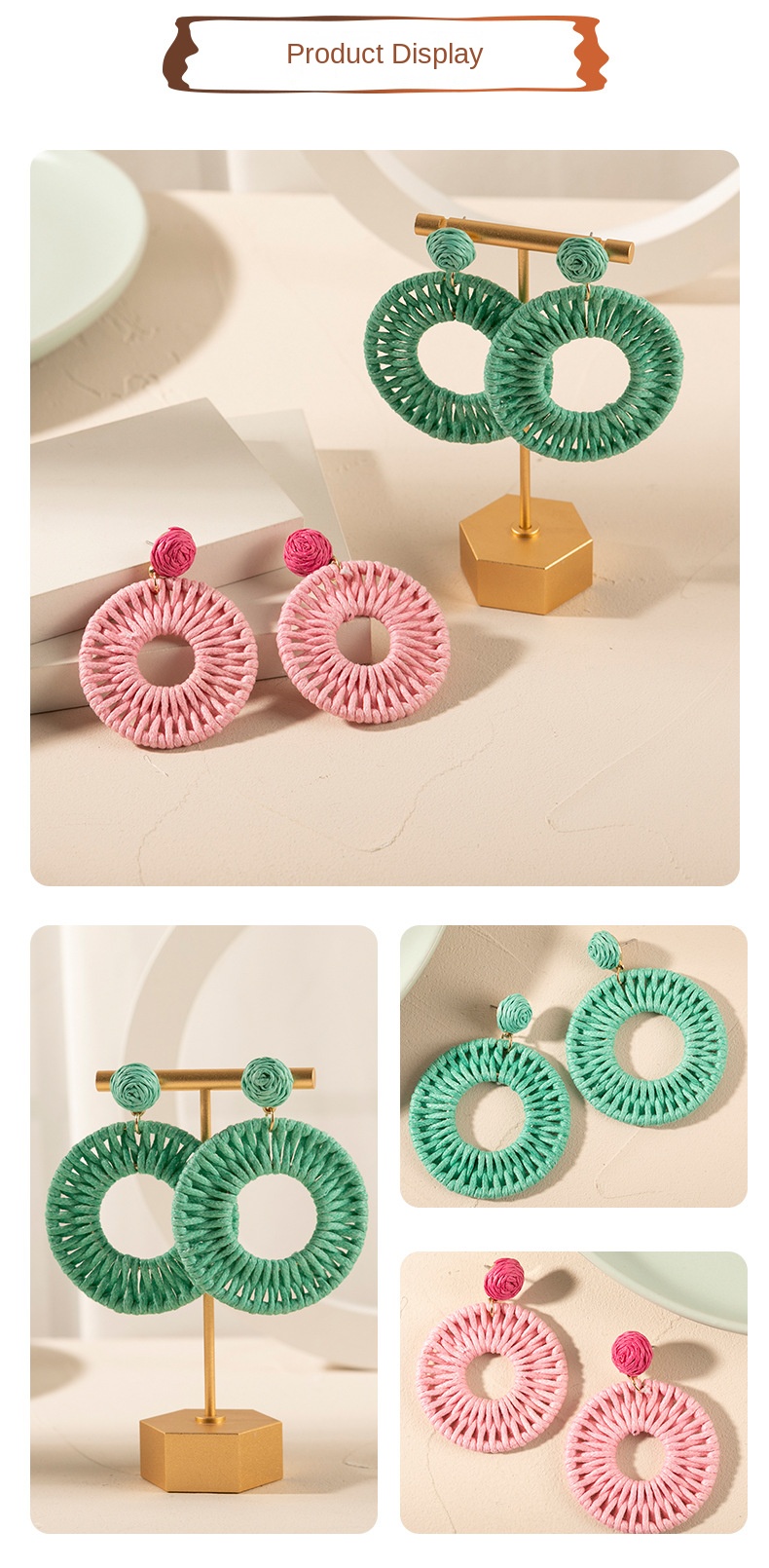 ins Holiday rattan Earrings for women Raffia woven earrings