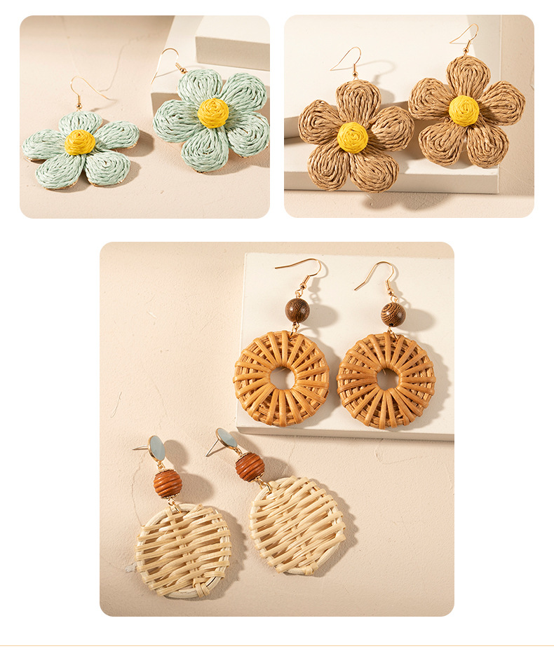 ins Holiday rattan Earrings for women Raffia woven earrings
