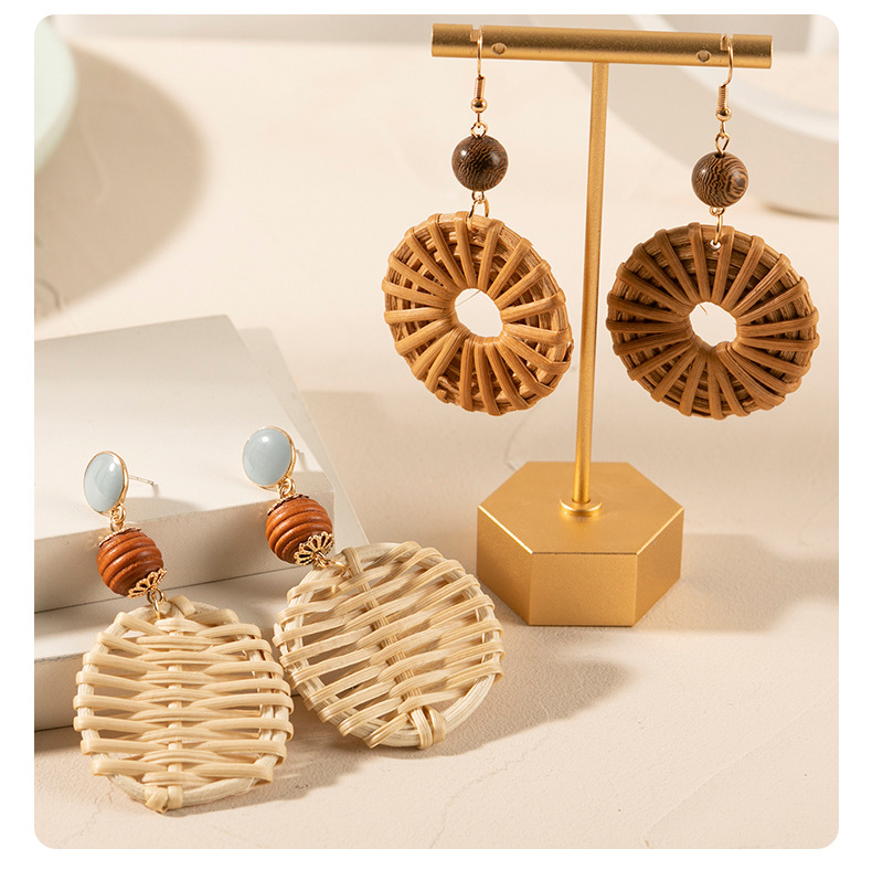 ins Holiday rattan Earrings for women Raffia woven earrings
