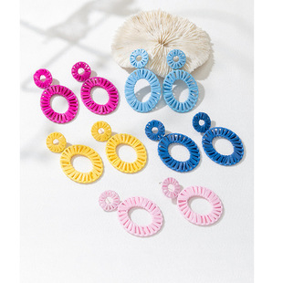 ins Holiday rattan Earrings for women Raffia woven earrings