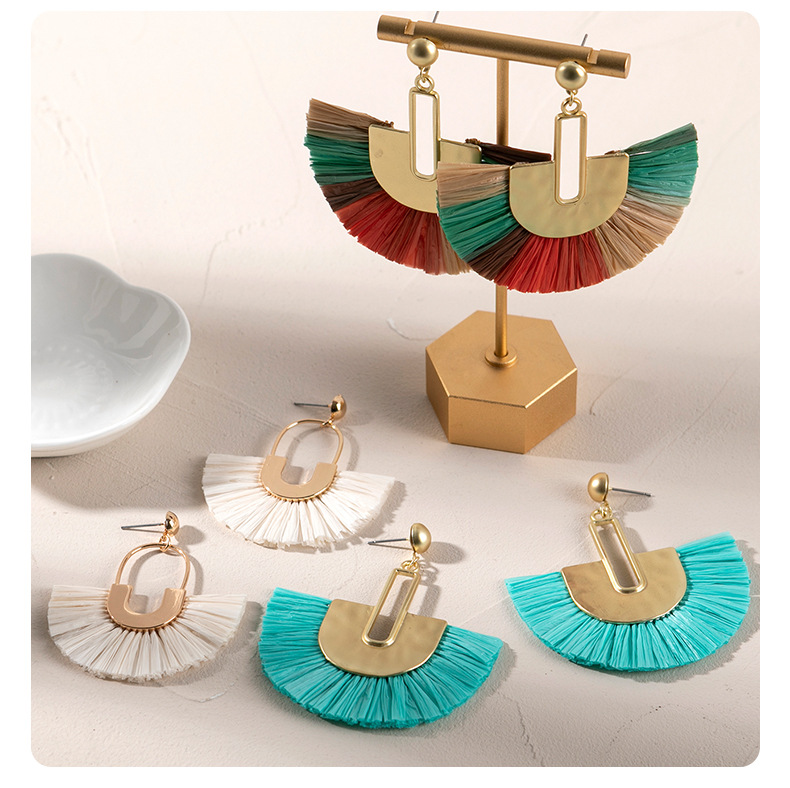 ins Holiday rattan Earrings for women Raffia woven earrings