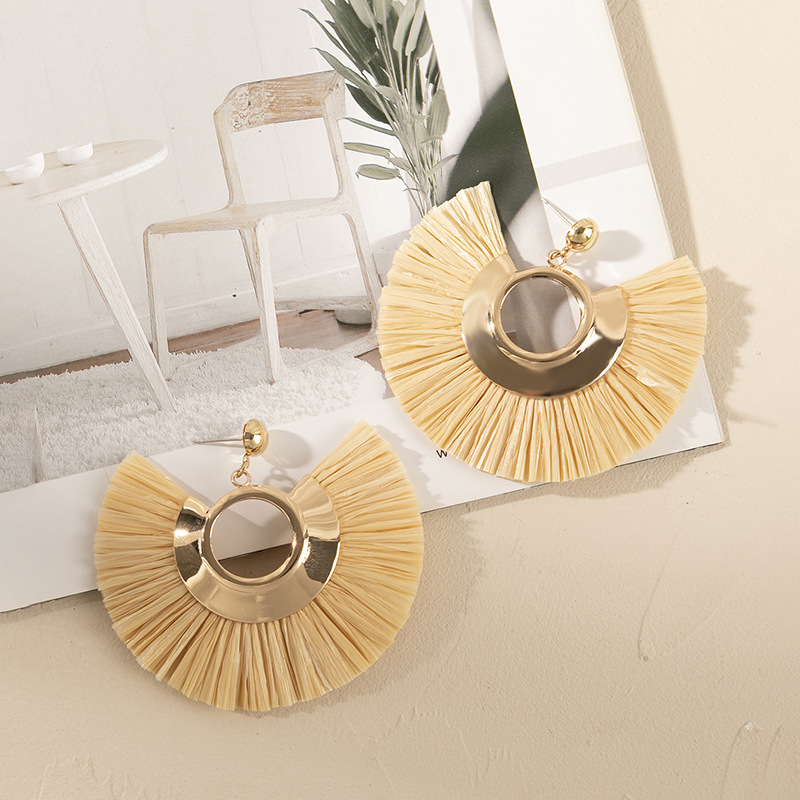 ins Holiday rattan Earrings for women Raffia woven earrings