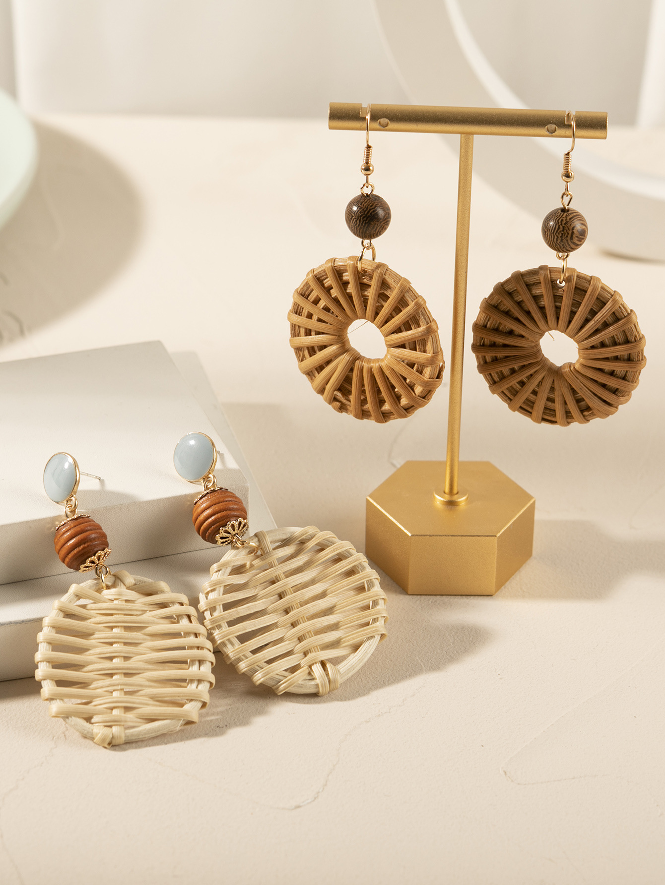 ins Holiday rattan Earrings for women Raffia woven earrings