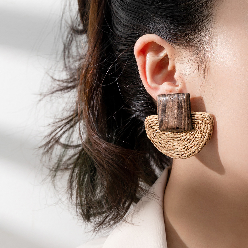 ins Holiday rattan Earrings for women Raffia woven earrings