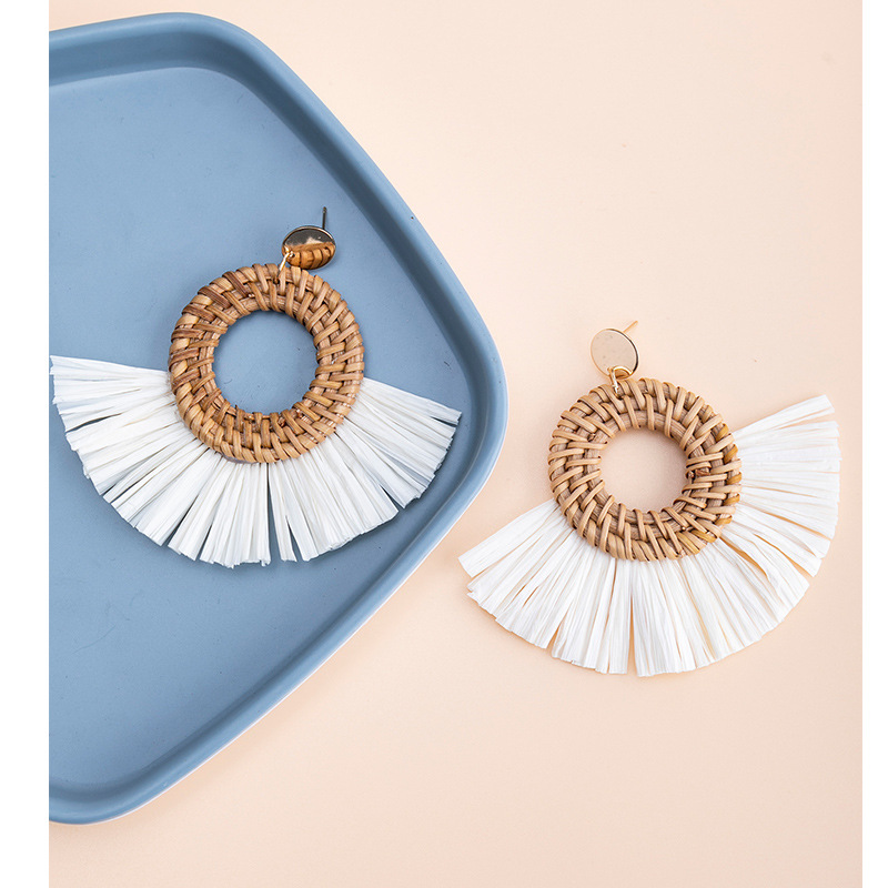 ins Holiday rattan Earrings for women Raffia woven earrings
