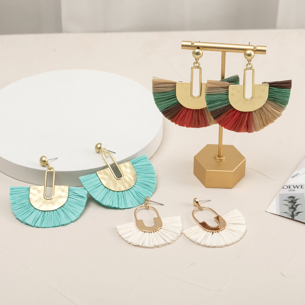 ins Holiday rattan Earrings for women Raffia woven earrings