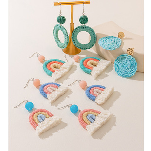 ins Holiday rattan Earrings for women Raffia woven earrings