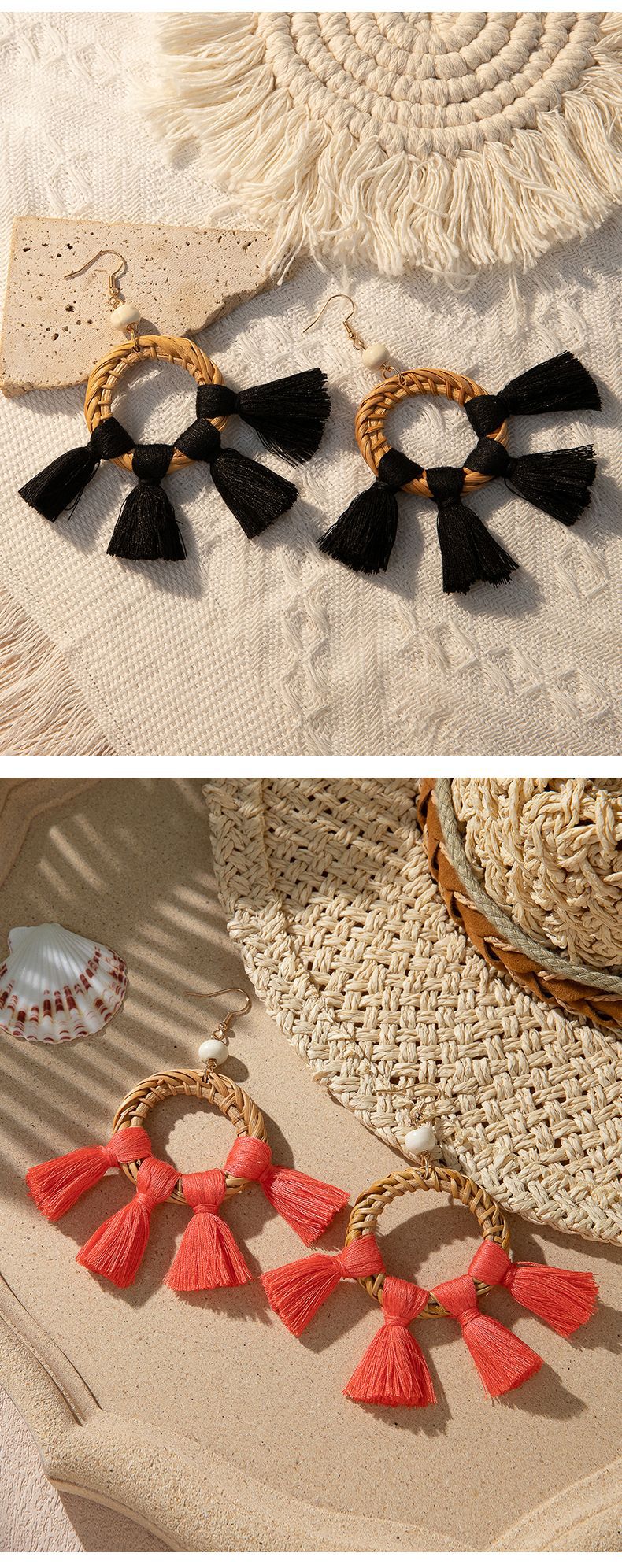 ins Holiday rattan Earrings for women Raffia woven earrings