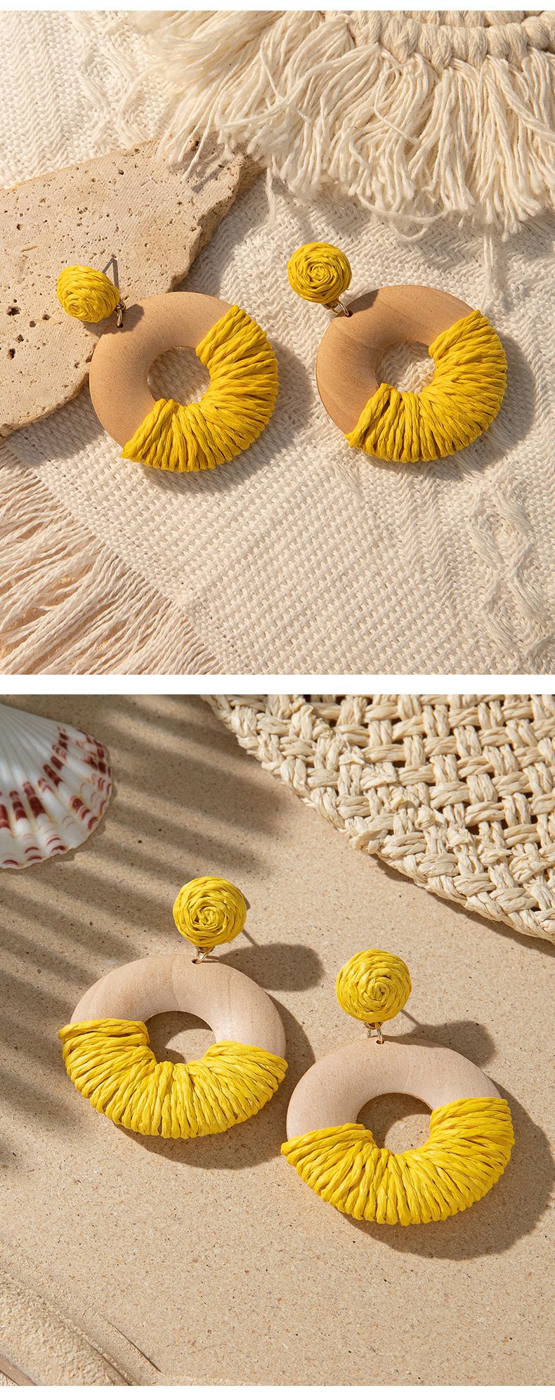 ins Holiday rattan Earrings for women Raffia woven earrings