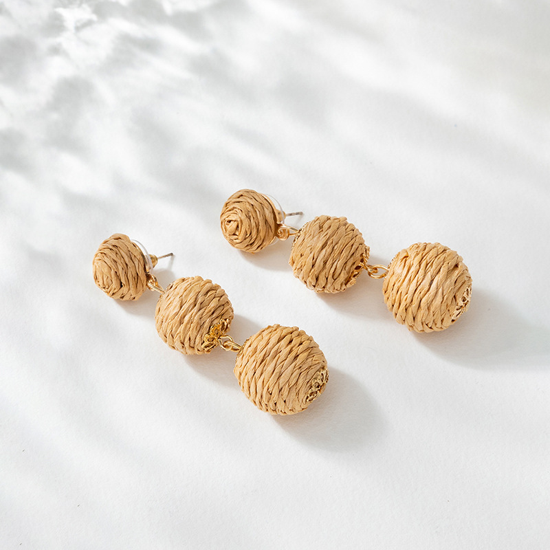 ins Holiday rattan Earrings for women Raffia woven earrings