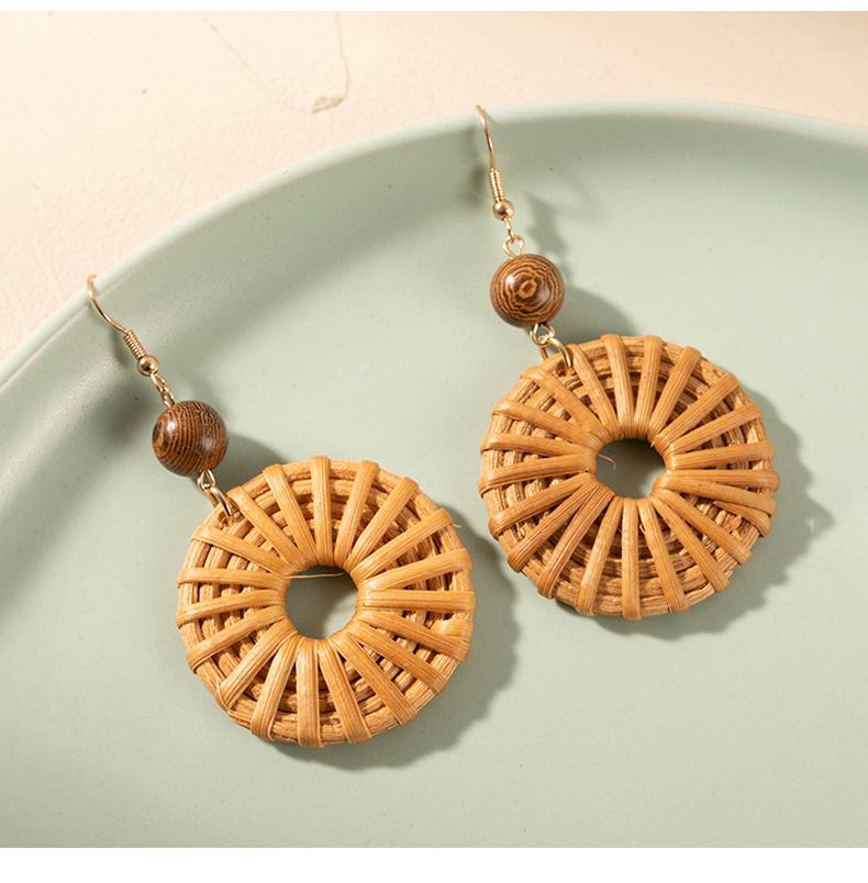 ins Holiday rattan Earrings for women Raffia woven earrings