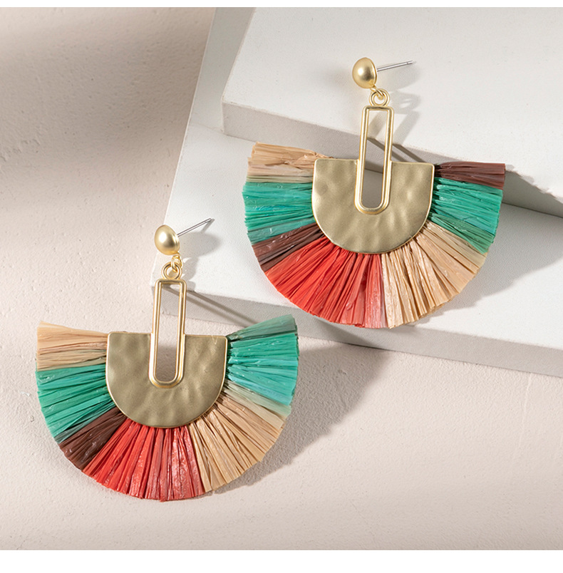 ins Holiday rattan Earrings for women Raffia woven earrings