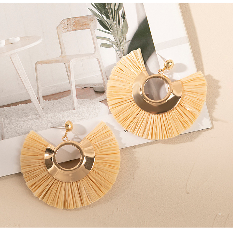 ins Holiday rattan Earrings for women Raffia woven earrings