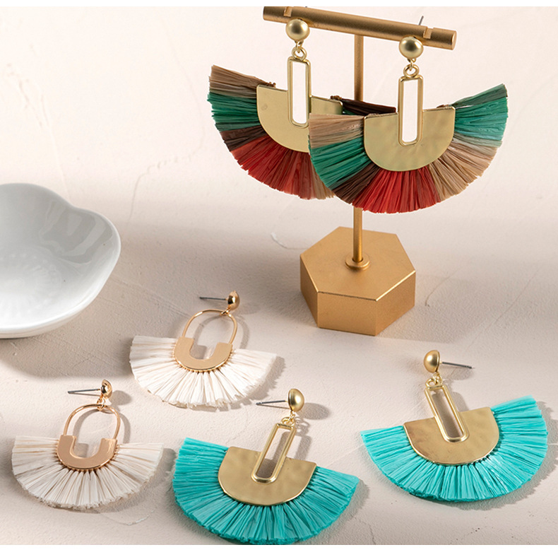 ins Holiday rattan Earrings for women Raffia woven earrings