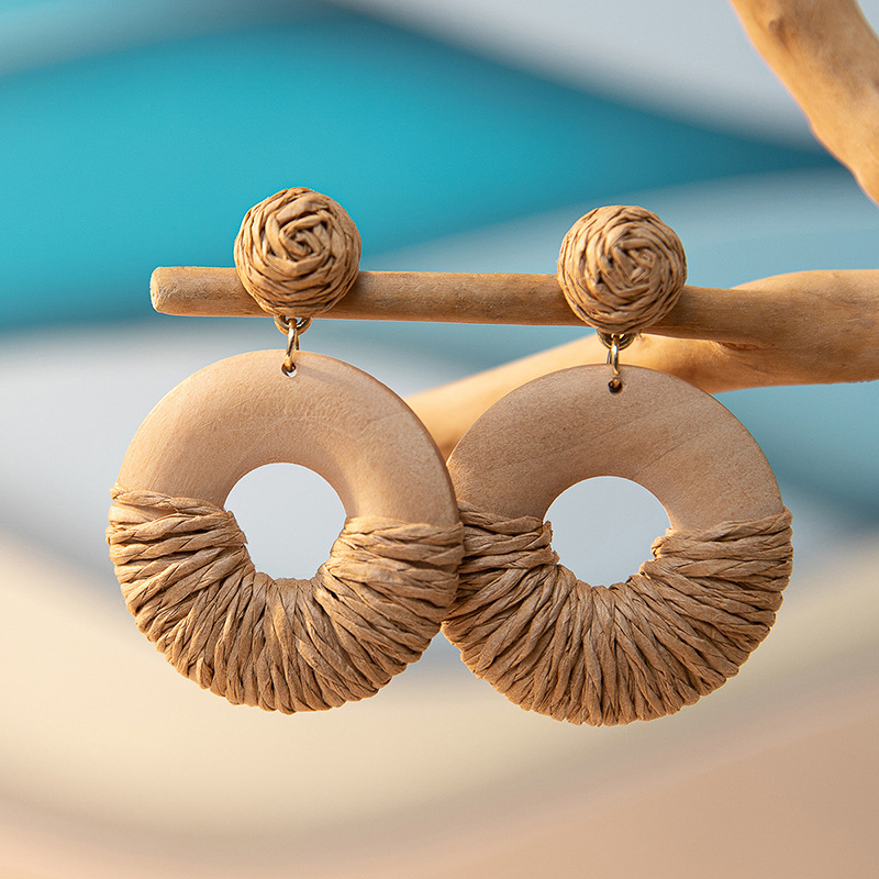 ins Holiday rattan Earrings for women Raffia woven earrings