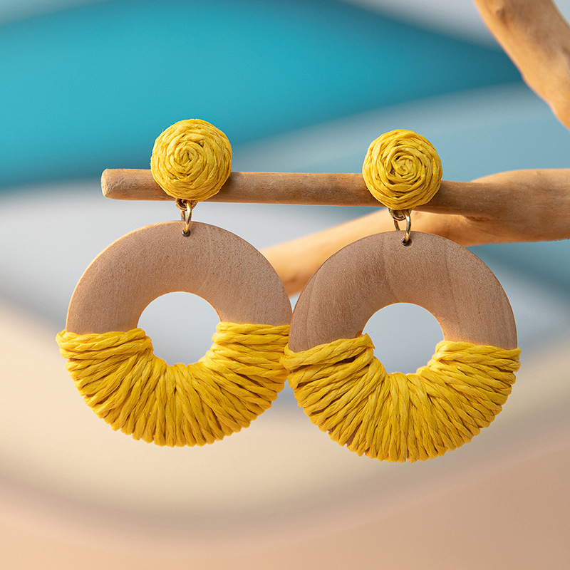 ins Holiday rattan Earrings for women Raffia woven earrings