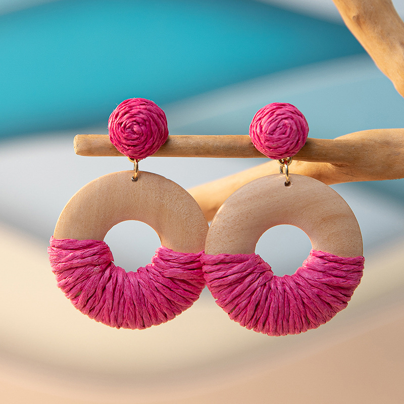ins Holiday rattan Earrings for women Raffia woven earrings
