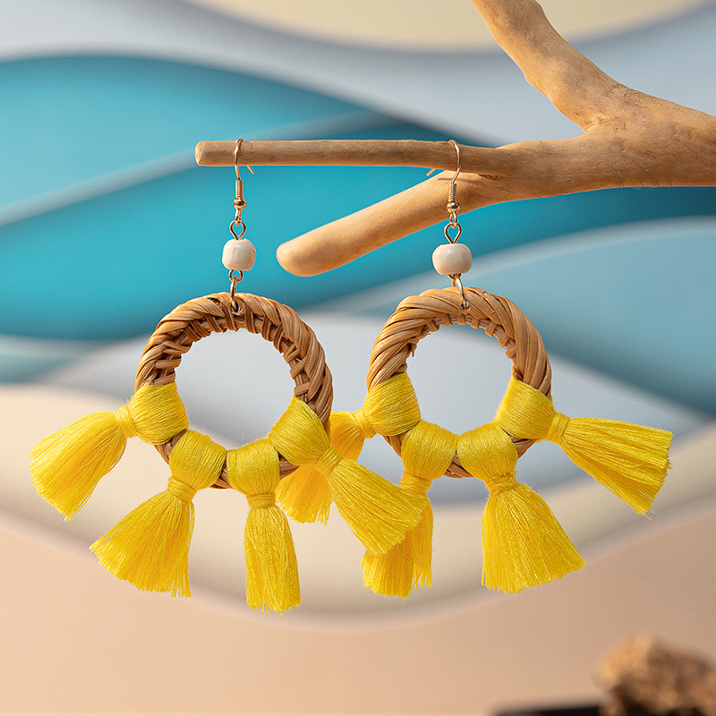 ins Holiday rattan Earrings for women Raffia woven earrings
