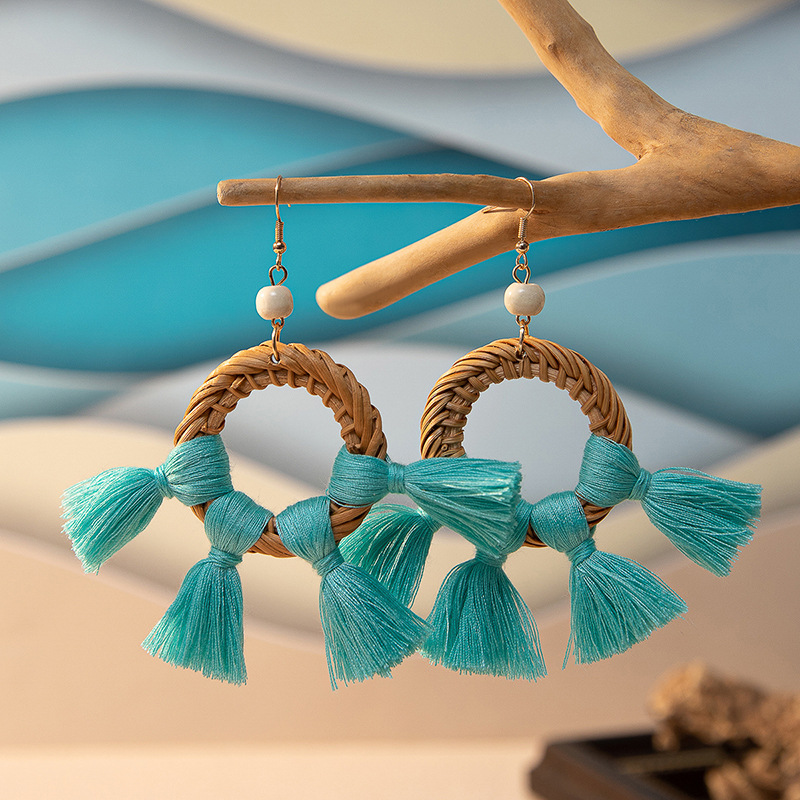 ins Holiday rattan Earrings for women Raffia woven earrings
