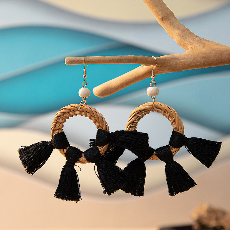 ins Holiday rattan Earrings for women Raffia woven earrings