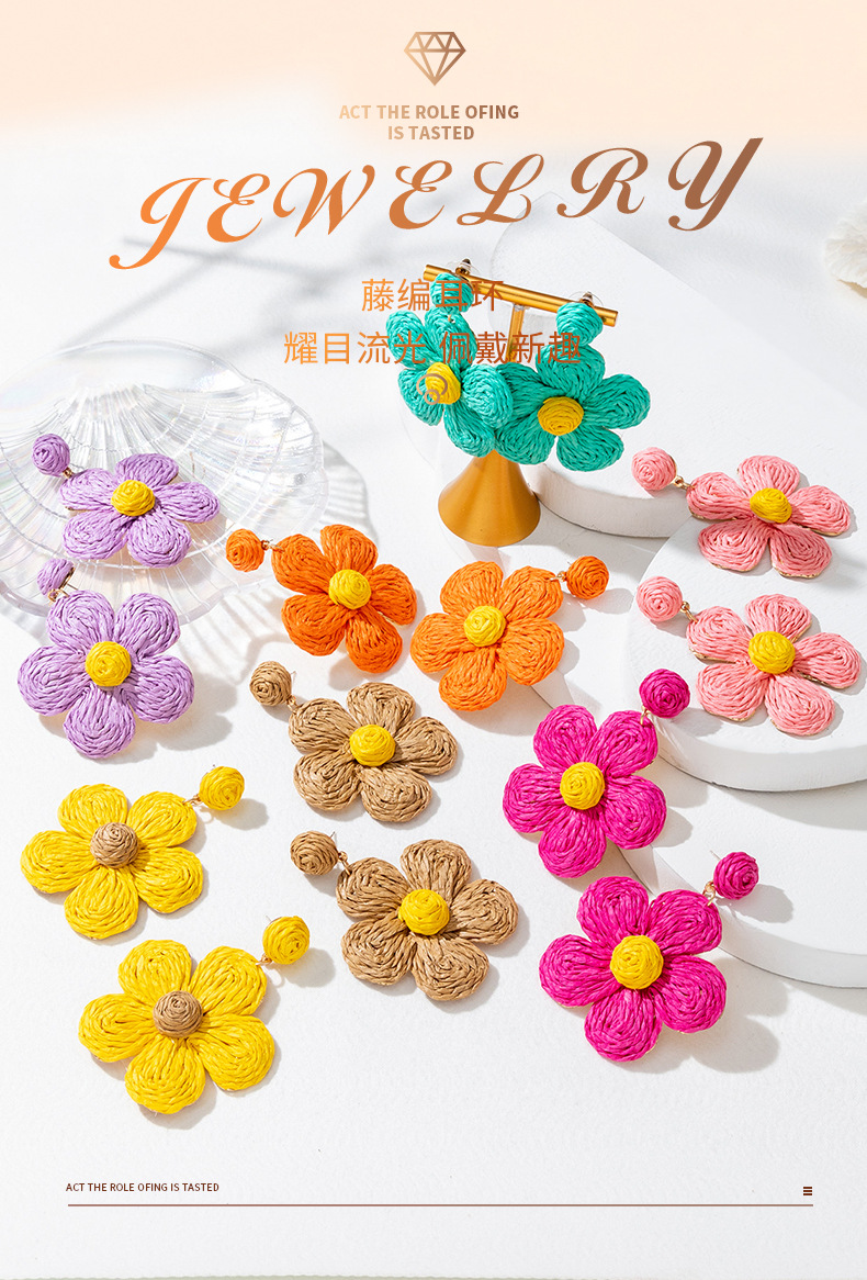 ins Holiday rattan Earrings for women Raffia woven earrings