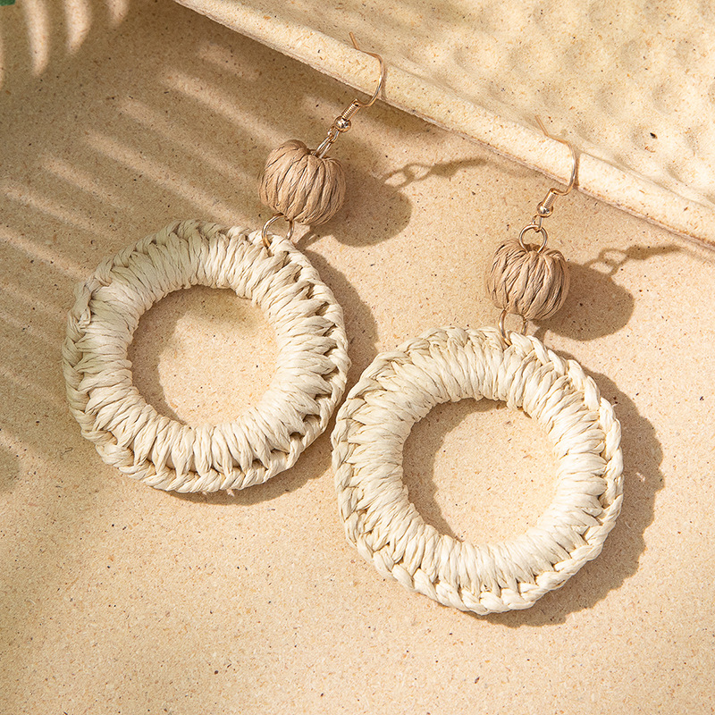 ins Holiday rattan Earrings for women Raffia woven earrings
