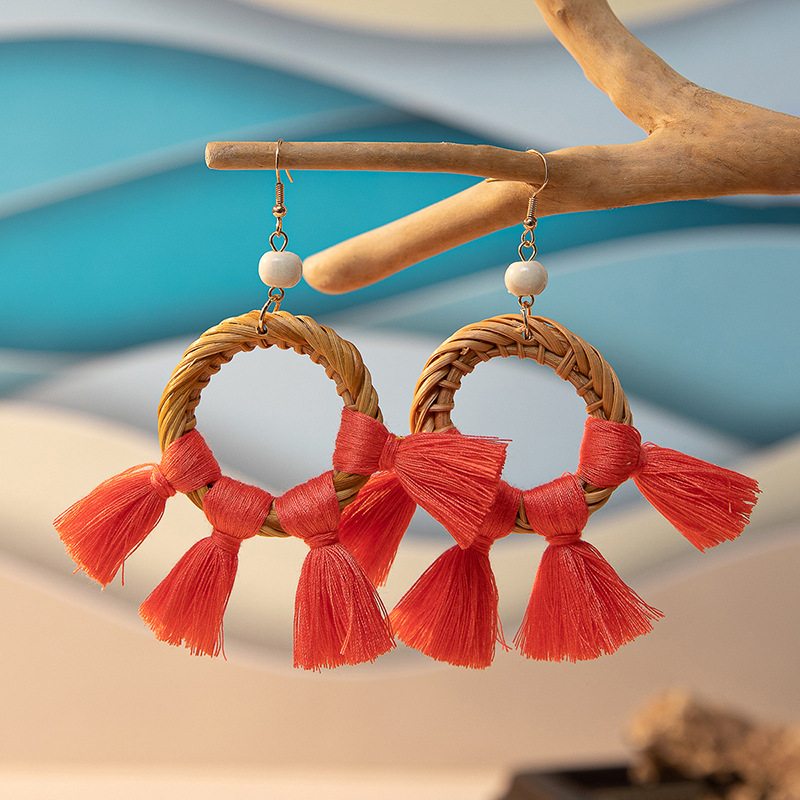 ins Holiday rattan Earrings for women Raffia woven earrings