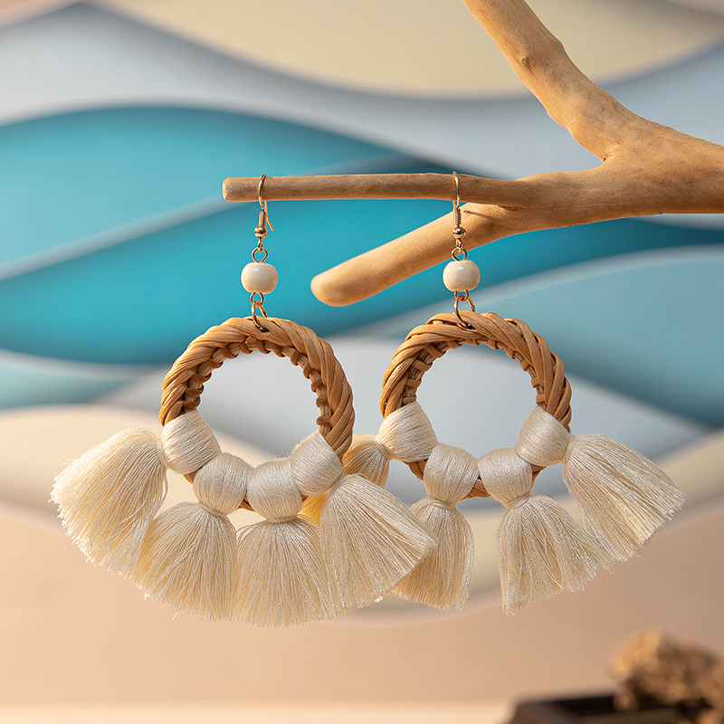 ins Holiday rattan Earrings for women Raffia woven earrings
