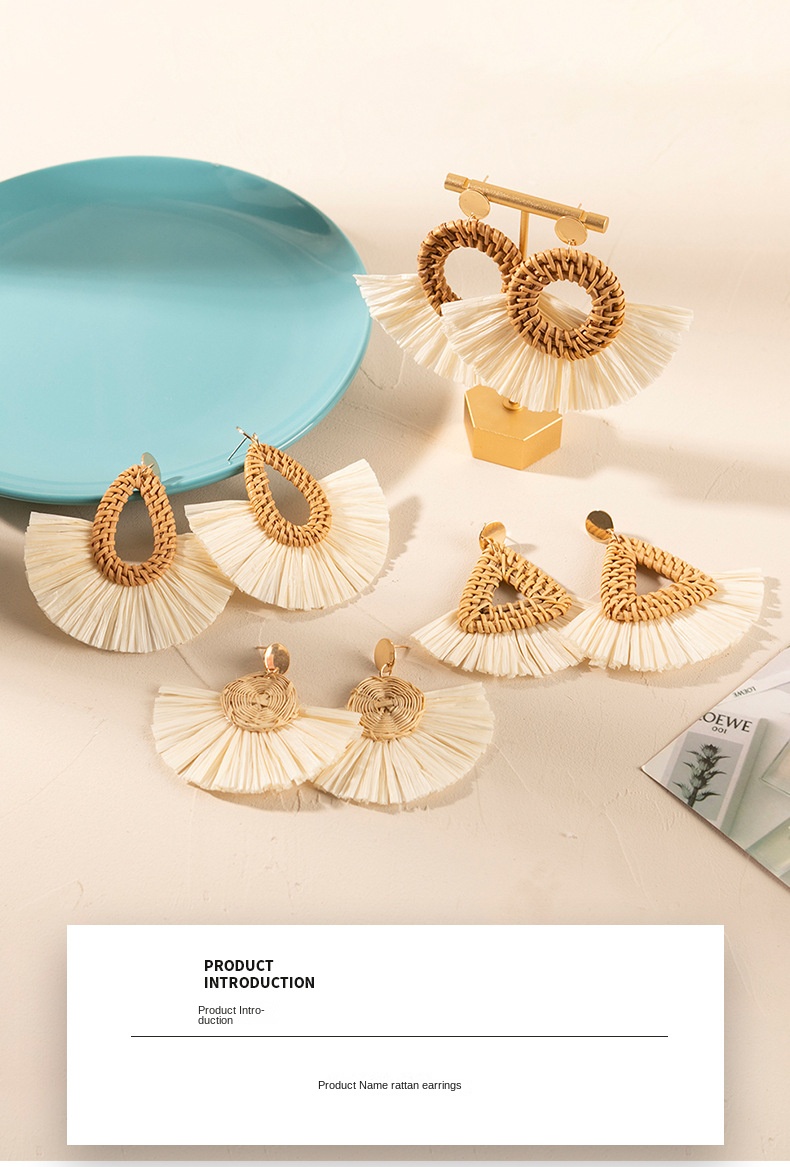 ins Holiday rattan Earrings for women Raffia woven earrings