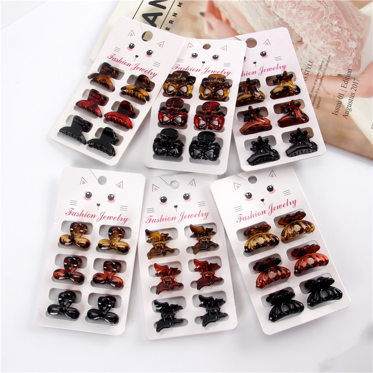 6 cardstock amber cute mini grab clips for children’s hair in pigtails