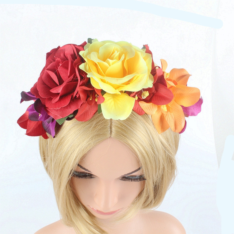 Artificial rose headband headwear ethnic makeup pie butt buckle