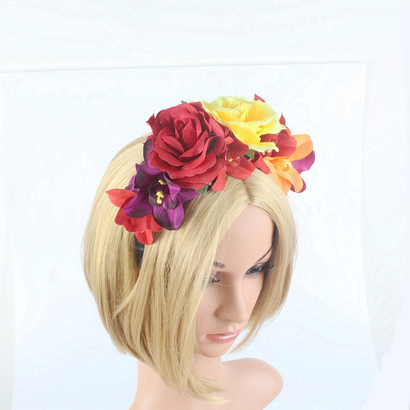Artificial rose headband headwear ethnic makeup pie butt buckle