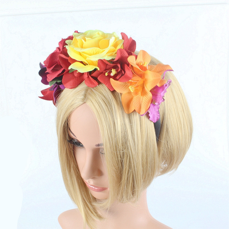 Artificial rose headband headwear ethnic makeup pie butt buckle